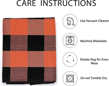 IOHOUZE Fall Buffalo Plaid Check Rug Outdoor Doormat 3x5 Ft Washable Woven Outdoor Indoor Welcome Mats for Front Door/Farmhouse/Entryway/Home Entrance Black and Orange Outdoor Rug