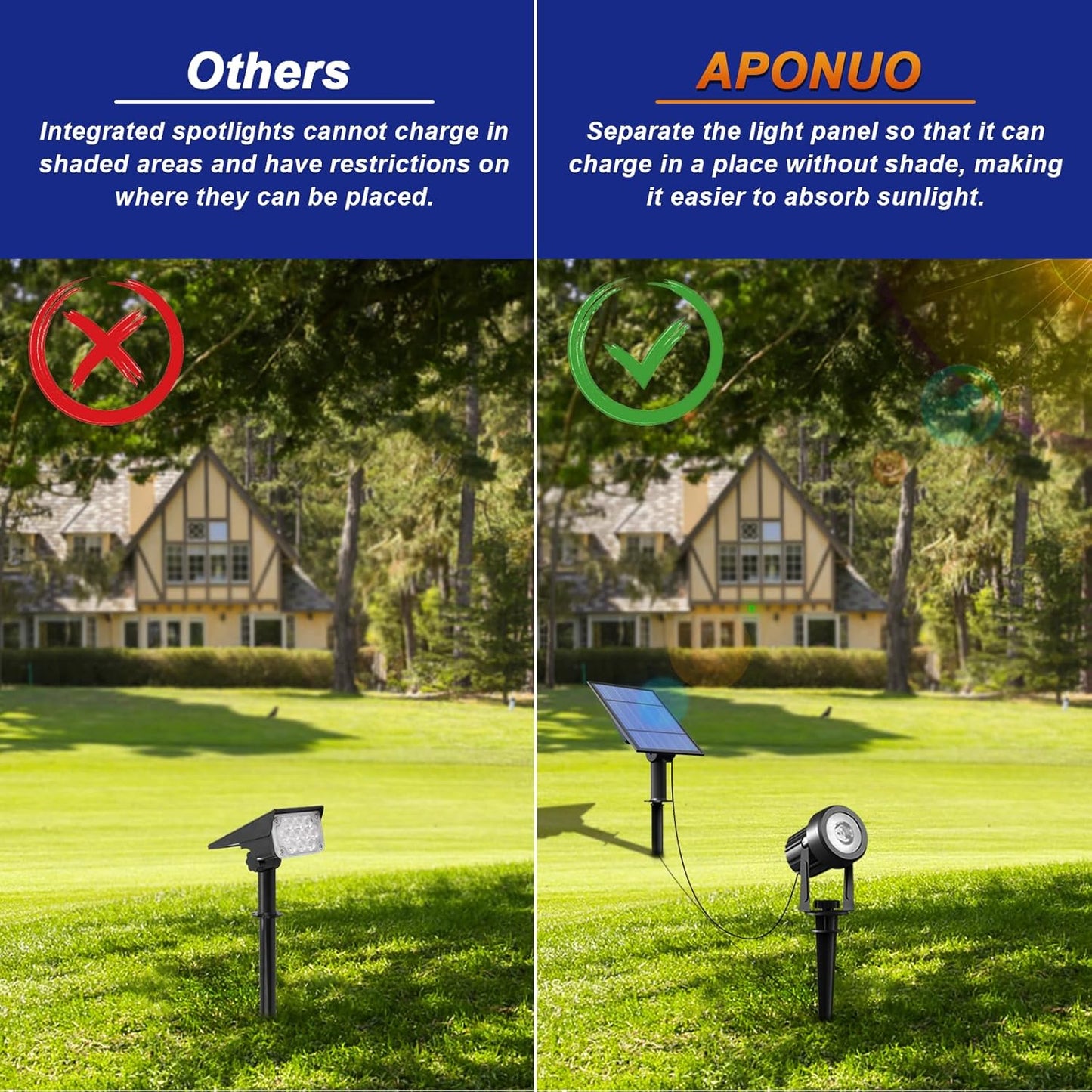 APONUO Solar Spot Lights Outdoor 4-in-1 Solar Landscape Lights Dusk to Dawn Solar Uplights IP65 Waterproof 9.8ft Cable Outdoor Spot Lights for Yard Pathway Garden Tree Decoration (Warm White)