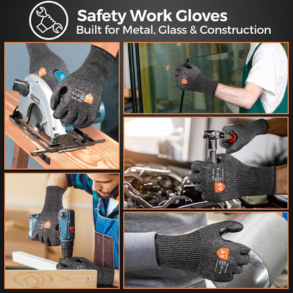 Donfri 3 Pairs A9 Cut Resistant Work Gloves for Men - Steel + HPPE Hybrid Safety Gloves for Men, ANSI Cut Level 9 Protection Flexible for Metal Glass Wood Construction Fishing