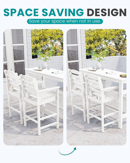 SERWALL All Weather HDPE Outdoor Patio Bar Set, Outdoor Bar Table and Chairs Set, Adirondack Bar Chairs Set of 2 and Bar Height Table, Outdoor Furniture for Outside, Poolside, Backyard, Garden, White