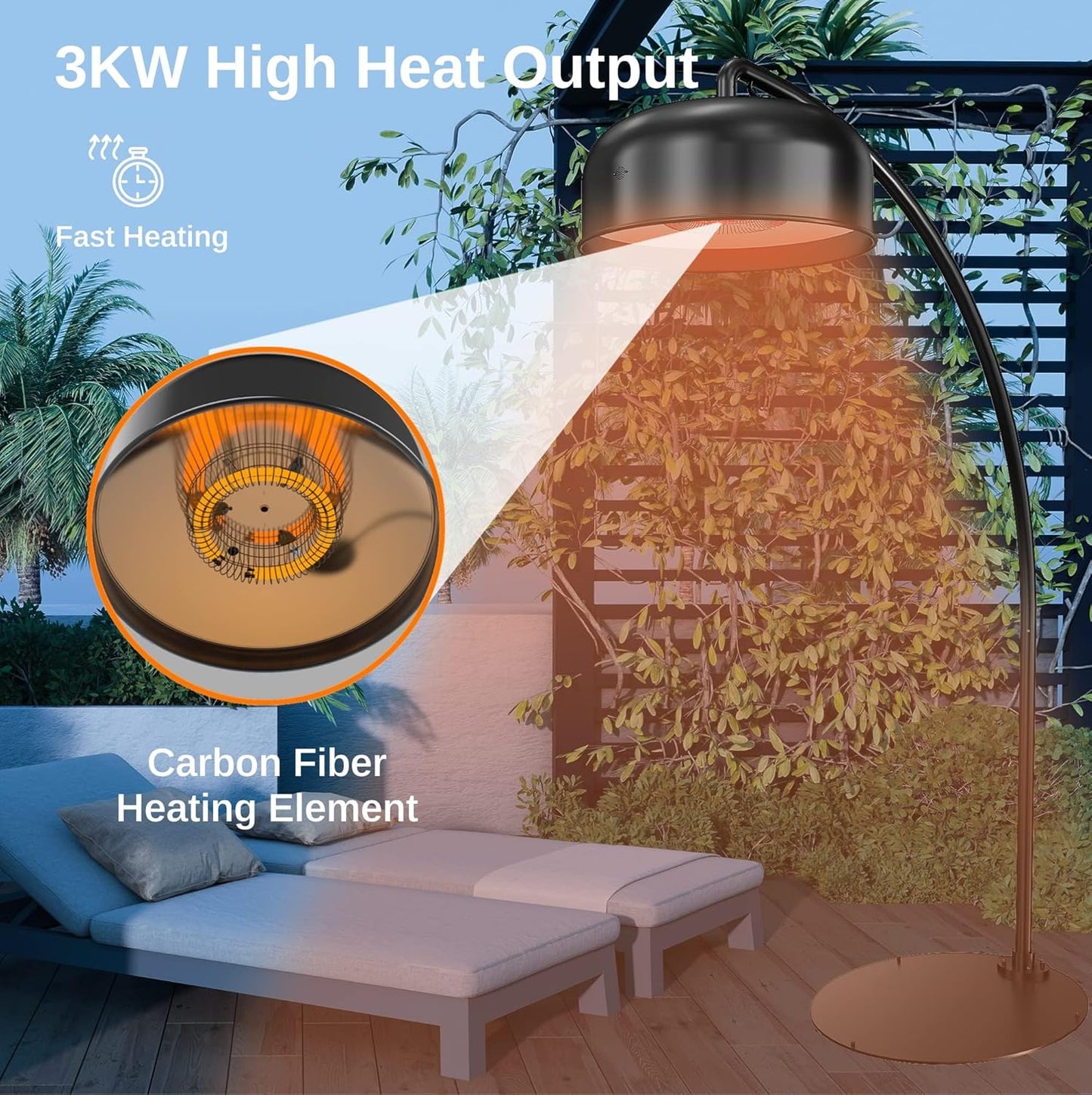 EAST OAK Outdoor Heater 3000W, Electric Arch Patio Heater for Commercial Use, Electric Infrared Heater with 3 Heat Settings, IP65 Waterproof & Dustproof Remote Control,Black 240V