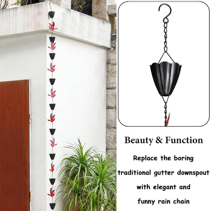 Cardinal Rain Chain, 8.5Ft Rain Chains for Gutters and Downspouts, Metal Decorative Rain Catcher Chain, Bird and Cup Rainwater Gutter Chimes for Outside, Outdoor Garden Decor