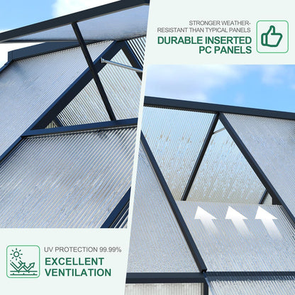 Greenhouse 8x12 FT Aluminum-Framed Heavy Duty Polycarbonate with Quick Setup Structure and Roof Vent, Large Enhanced Outdoors Green House Kit