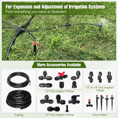 100FT 1/4 Inch Drip Irrigation Tubing with 10 Pack Push-to-Connect 1/4" Tee Connectors, Distribution Drip Line Hose & Universal Tee Fitting, for Drip Irrigation Parts or Drip System and Misting System
