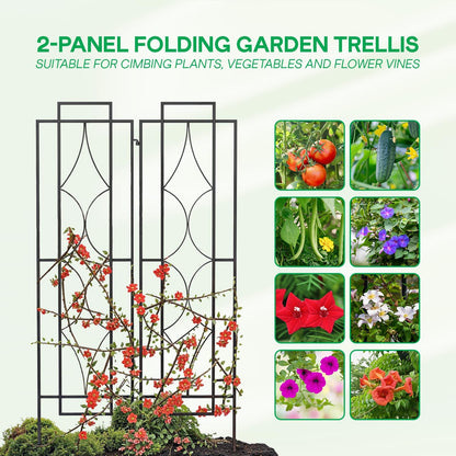 IDZO 2-Piece Diamonds Design Decoration Trellis, Metal Decorative Trellis for Climbing Plants Outdoor, Garden Trellis for Climbing Plants, Climbing Rose Trellis, 48-Inch Tall Each, Black