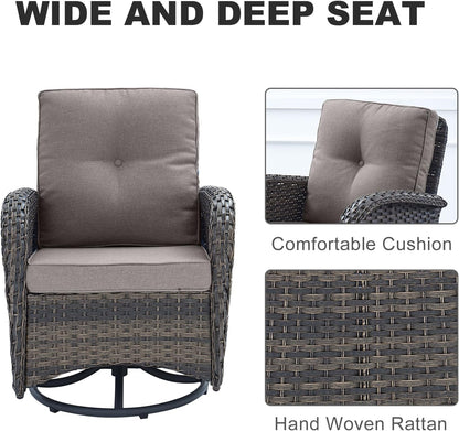 HUMMUH 5-Piece Patio Furniture Wicker Outdoor Conversation Set,All-Weather Rattan Swivel Chairs Bistro Set with Loveseat Coffee Table for Backyard,Poolside,Deck(Brown/Grey)