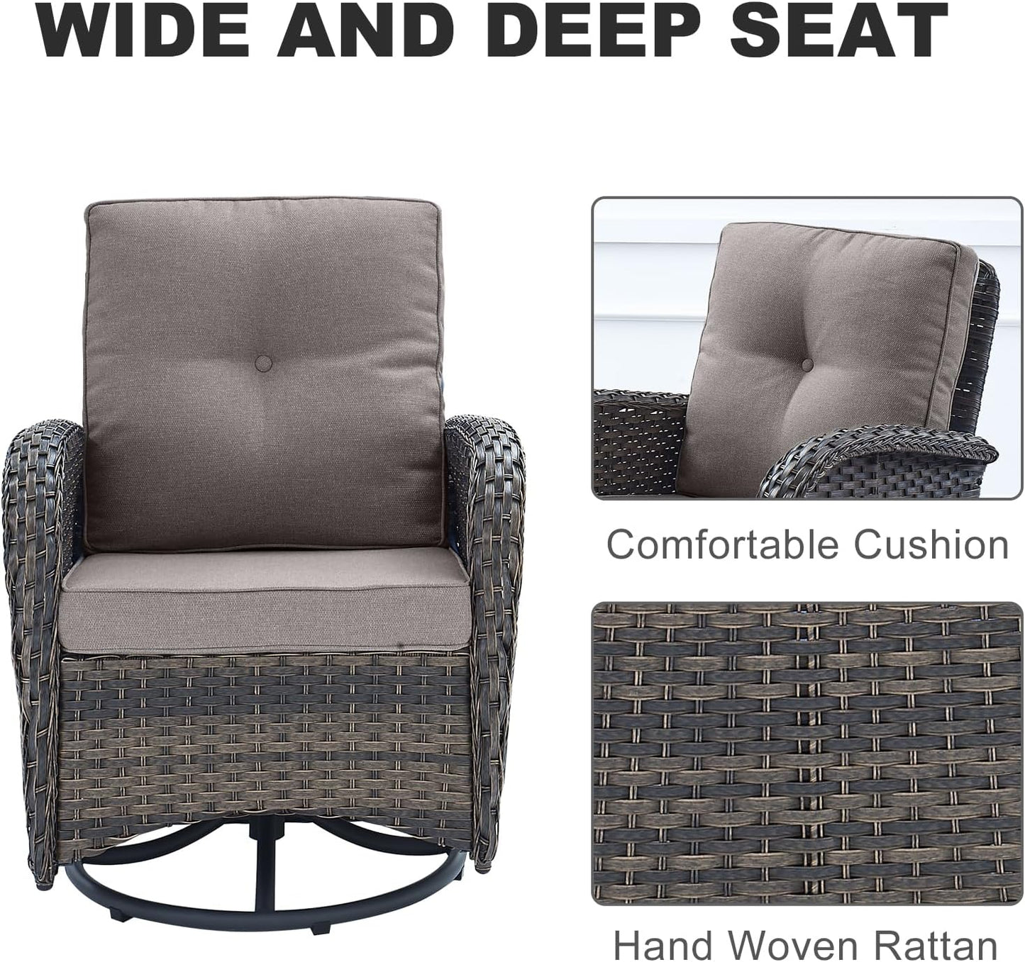 HUMMUH 6-Piece Patio Furniture PE Wicker Outdoor Conversation Set,All-Weather Rattan Swivel Rocker Chairs Outdoor Couch Ottomans for Backyard,Poolside,Deck