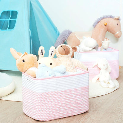 MINTWOOD Design Storage Basket for Shelves, Decorative Baskets for Organizing, Book Basket, Storage Cube Bin Box, Woven Closet Organizer, Pantry Closet and Shoe Basket, Light Pink
