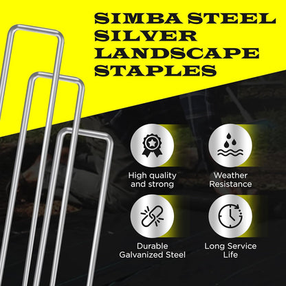 125 Pack x 12 Inch Landscape Staples Galvanised, Fabric Pins, 11 Gauge, Garden Staples, Tent Stakes, Fabric Pins for Lawn, Fence, Tent, Decoration, Weed Barrier, Outdoor. (125 x 12in)