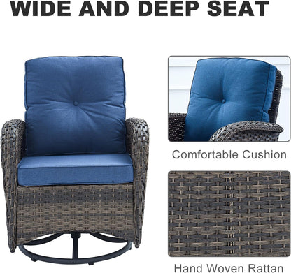 HUMMUH 6-Piece Patio Furniture PE Wicker Outdoor Conversation Set,All-Weather Rattan Swivel Rocker Chairs Outdoor Couch Ottomans for Backyard,Poolside,Deck