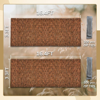 Brown 2 Pack 3.3FT X 16.4FT Reed Fencing Roll, Balcony Privacy Shade Reed Bamboo Fencing Garden Fence Border, Wind Block Sunshade Fence Screen for Outdoor Yard Patio Flower Bed Edge