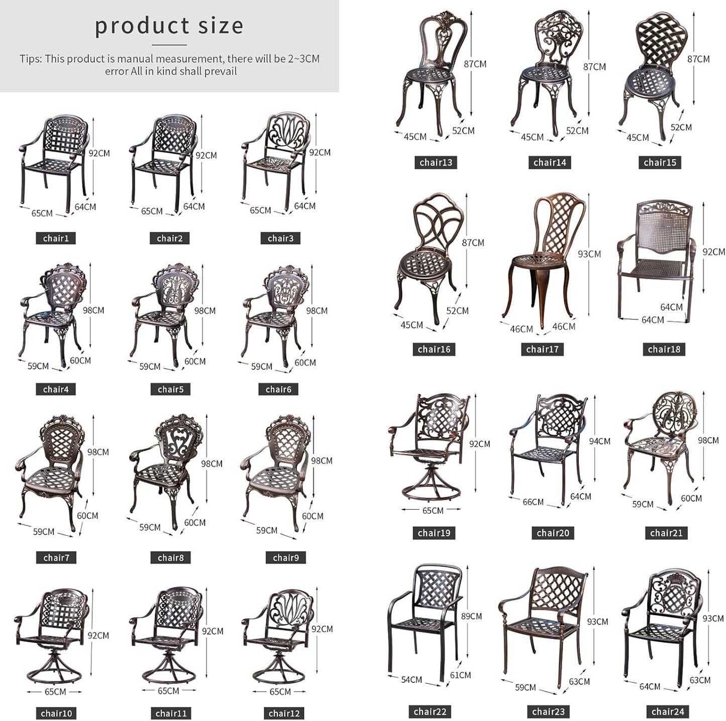 Outdoor Dining Chair Cast Aluminum Patio Chairs Set of 2 All-Weather Patio Dining Chair with Adjustable Feet for Backyard Garden (Royal Chair)