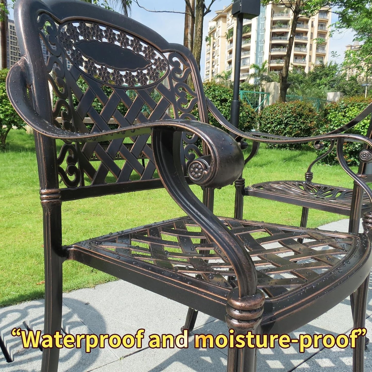 Outdoor Dining Chair Cast Aluminum Patio Chairs Set of 2 All-Weather Patio Dining Chair with Adjustable Feet for Backyard Garden (Concierge Chair)