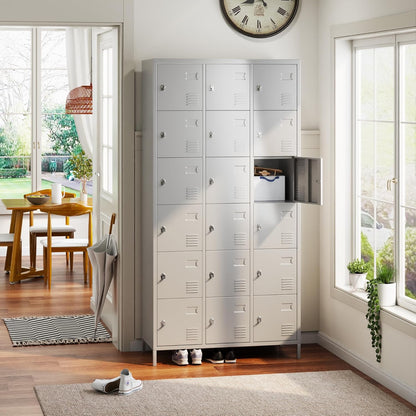 METAN Metal Locker for School Office Gym Bedroom, 18 Doors Steel Storage Locker Cabinet for Employees, Industrial Storage Locker, Assembly Required (18 Door-Grey)