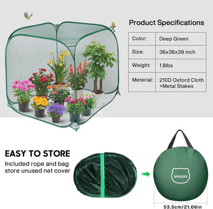 MIAOKE Pop Up Mesh Plant Cover, 35.4x35.4x38.2 Inch No Build Garden Netting Protection Against Insects, Raised Bed Cover for Barrier Against Insects for Vegetable Plant Fruit Animals