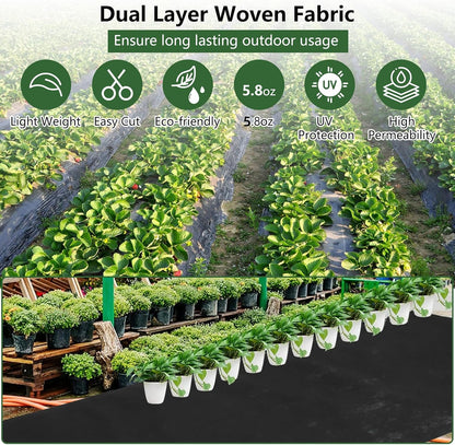 Broadfashion Woven Landscape Fabric 5.8oz, 4 x 300FT Weed Fabric Barrier, Double Layer, Garden Fabric Weed Barrier, Weed Control Fabric Ground Cover, Gardening Mat for Garden Beds, Landscaping