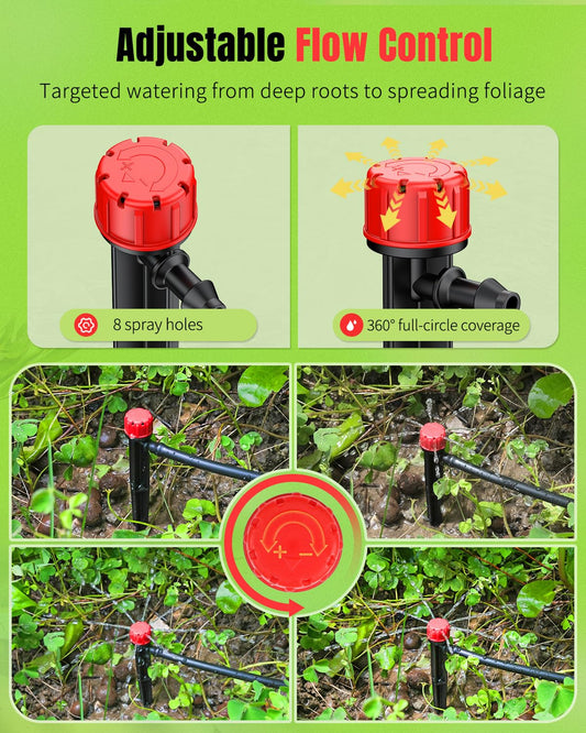 Pawfly 30 Pcs Drip Irrigation Emitters, Drip Emitters for 1/4" Drip Irrigation Tubing, Sprinkler Heads with Adjustable 360 Degree Water Flow, Garden Drippers for Plants Watering System