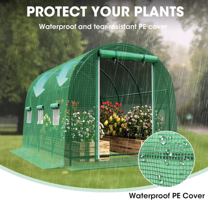 Walk-in Tunnel Greenhouse，Portable Plant Hot Housewith Dual Zippered Screen Doors & 6 Screen Windows Heavy Duty Plastic Plant Warm House with Reinforced Frame (12x7x7 FT)