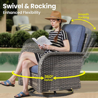 ovios 7 Pieces Patio Furniture Set, Outdoor Wicker Sofa with Swivel Chairs, Coffee Table, All Weather High Back Rattan Loveseat Couch with Comfy Cushions, Denim Blue