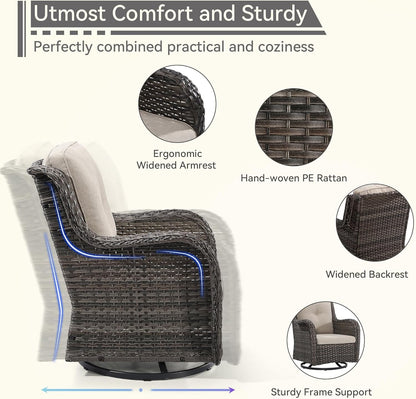 Outdoor Swivel Rocker Patio Chair - Outdoor Wicker Patio Glider Chair with Olefin Fabric Cushions Suitable for Backyard Deck and Porch, Beige