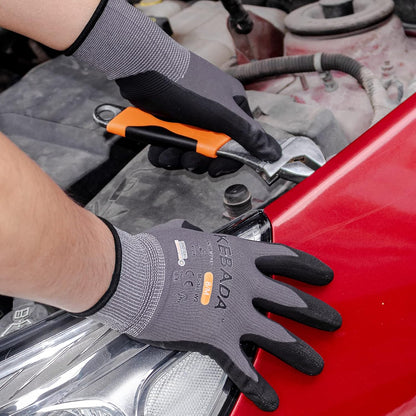 Kebada W2 Safety Work Gloves, Micro-Foam Nitrile Coated Gloves, Touchscreen,Ideal for Package Handling, Gardening, Construction, 1 Pair X-Small