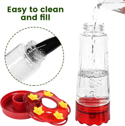 Glass Hummingbird Feeders for Outdoors Hanging Ant and Bee Proof, 1 Pack 15 Ounces Red Hummingbird Feeder with 5 Feeding Ports and Perches, Built-in Ant Moat, Outside Garden Décor (Glass, 1)