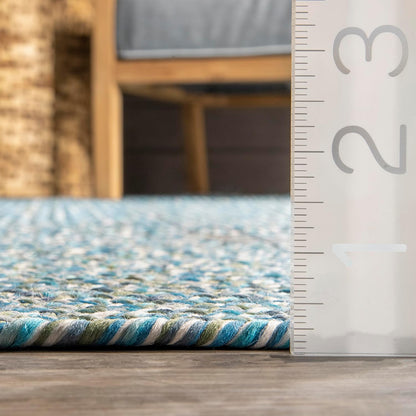 nuLOOM 2' x 8' Solid Hand Braided Indoor/Outdoor Area Rug, Pet-Friendly, High Traffic, Weather Resistant, for Patio, Balcony, Bedroom, Living, Dining Room, Wynn Aqua