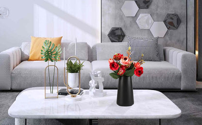 Simple Vase for Flowers Plants, Matte Vases for Modern Table Shelf Home Decor Wedding Boho Decor, 6" H Frosted Elegant Ceramic Vase for Pampas Grass Fluffy Stem Bouquet Lavender Flowers (Black, 2)
