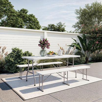 6ft HDPE Folding Bench, Foldable Seat with Sturdy Frame and Security Lock for Indoor and Outdoor, Multipurpose Entertaining Activities, Portable and Easy to Store, 2 Pack, White