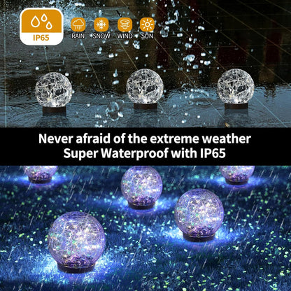 Solar Globe Lights Outdoor Waterproof-Solar Balls for Garden-Cracked Glass Ball Lights Outdoor-Solar Orbs for Outside-Decorations for Patio and Yard Lawn Backyard Decor