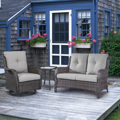 Outdoor Loveseat Small Patio Furniture 2 Seater Sofa Brown Wicker Couch Rattan Settee for Single-Family House