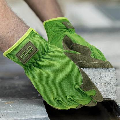 HANDLANDY Leather Work Gloves for Men & Women, Reinforced Durable Garden Gloves, Cowhide Working Glove for Gardening