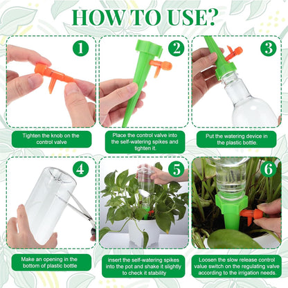 8 Set Plant Watering Devices with Self Watering Spikes and 26 oz Plastic Bottles Plant Waterer Devices with Adjustable Control Valve Switch Indoor Outdoor (Clear)