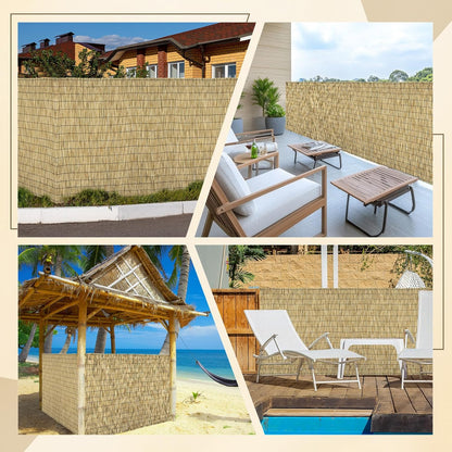 Natural 2 Pack 4FT X 16.4FT Reed Fencing Roll, Balcony Privacy Shade Reed Bamboo Fencing Garden Fence Border, Wind Block Sunshade Fence Screen for Outdoor Yard Patio Flower Bed Edge