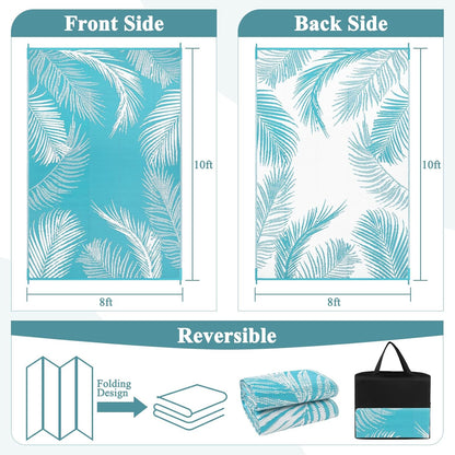 Pauwer Waterproof Outdoor Rug 8x10, Reversible Plastic Straw Patio Camping Rug, Indoor Outdoor RV Mat Carpet for Deck, Camper, Porch, Balcony, Backyard, Picnic, Leaf Teal