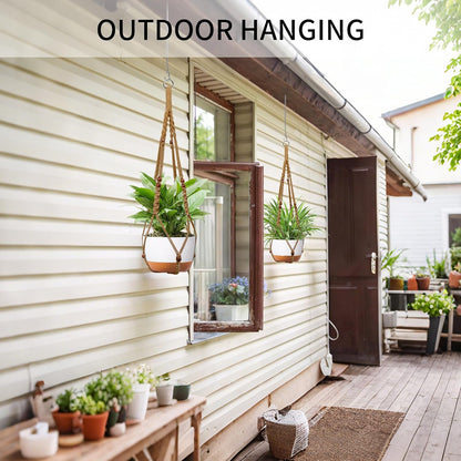 43 Inch Macrame Plant Hanger - Fits 6-15 Inch Pots, Extra Long Hanging Planter Holder for Indoor Outdoor, with Red Wood Beads, Boho Home Decor, 2 Pack, Brown (POTS NOT Included)