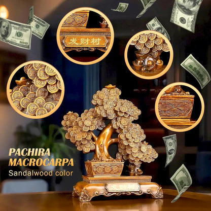 FENGSHUI-CAISHEN Top Resin Money Tree, Artificial Bonsai Tree, Handcrafted, Premium Quality, Feng Shui Gift for Abundance Luck and Success (Brown)