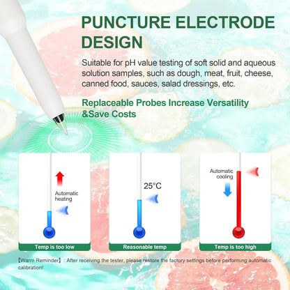 Digital pH Meter for Food, Food pH Tester with 2 pH Probe for Fermented Foods Dough