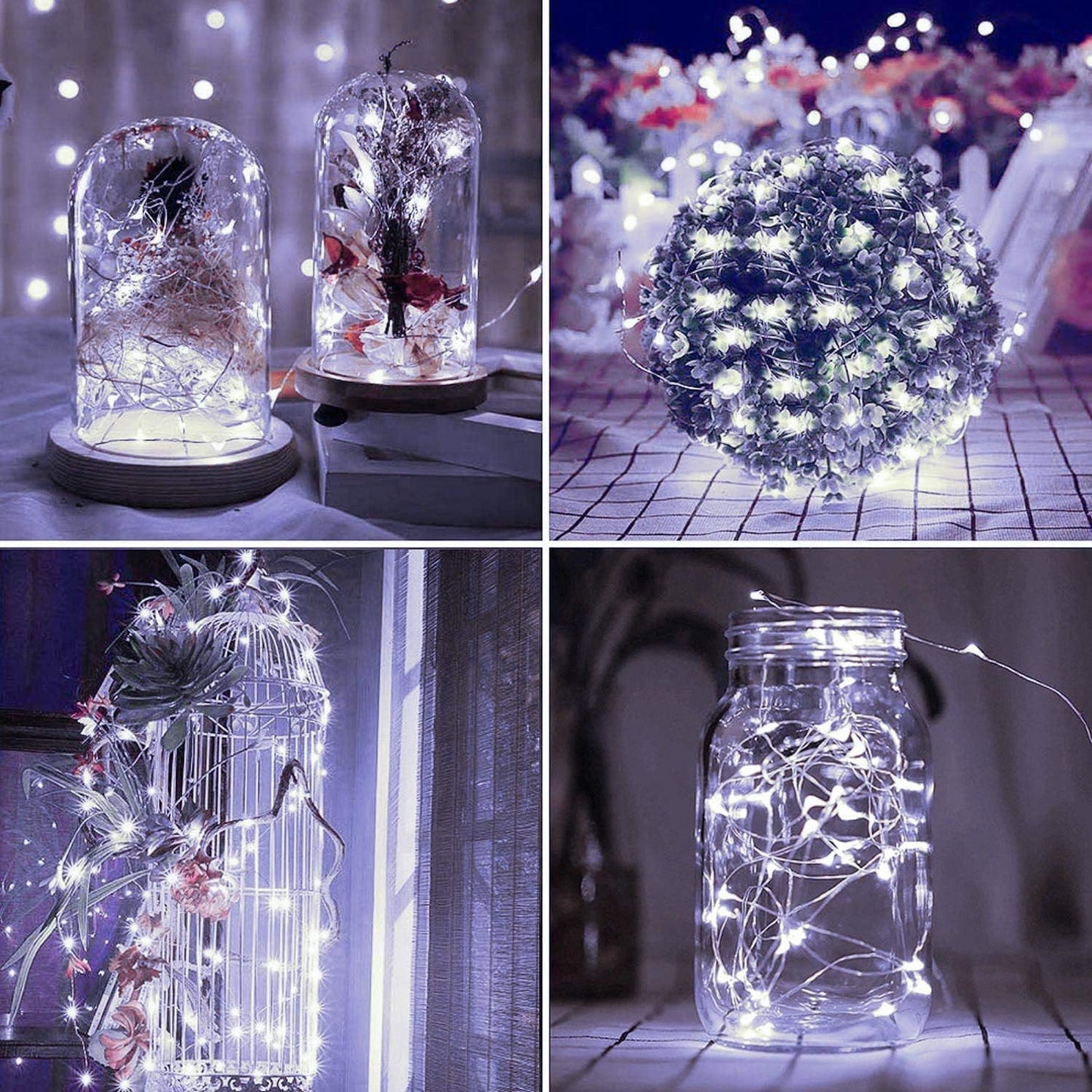 4 Pack Solar Powered Copper Wire String Lights Outdoor, Total 400LED Waterproof 8 Modes Fairy Lights for Garden, Patio, Party, Yard, Christmas (White)