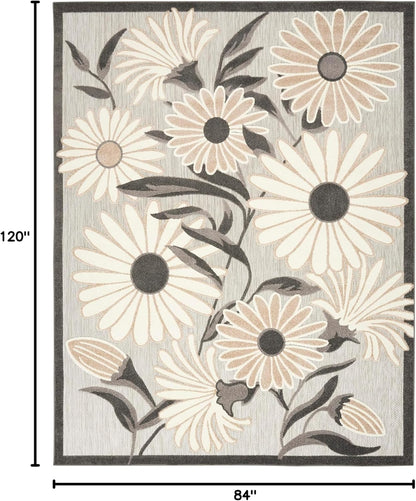 Nourison Home Aloha Indoor-Outdoor Beige 7' x 10' Area Rug, Easy Cleaning, Non Shedding, Bed Room, Living Room, Dining Room, Kitchen (7x10)