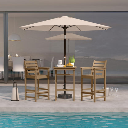 3-Piece Outdoor Bar Set with Beige 9FT Cantilever Umbrella, HDPE Tall Balcony Adirondack Chairs and Table, All-Weather Outdoor Bar Stools for Patio (Brown)