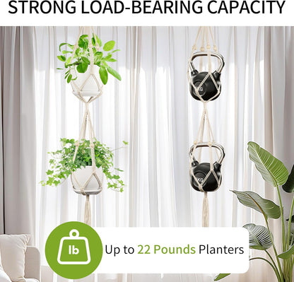 2 Pack Macrame Plant Hanger, 49 Inch, Fits 4-8 Inch Pots, 2 Tier Indoor Outdoor Hanging Planter Basket Flower Pot Holder, Boho Home Decor, Ivory (POTS NOT Included)