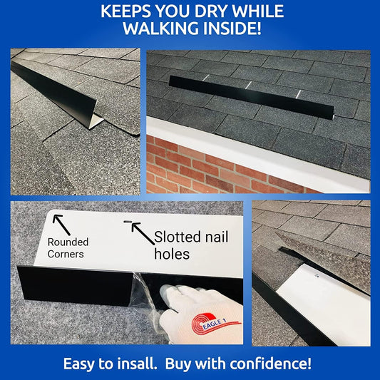 EAGLE 1- Shingle Roof Rain Diverter 40 Inches Long- 26 Gauge Material- Easy to Install- Includes Stainless Steel Nails (3, Black)