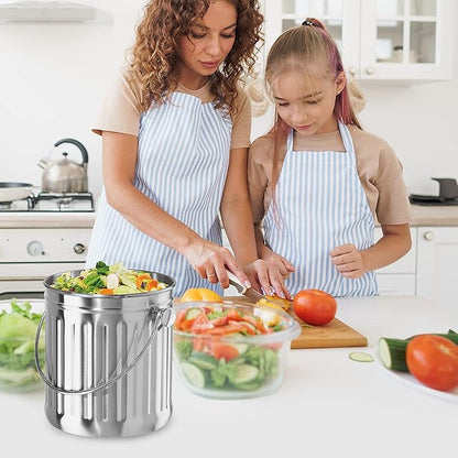 OGGI Countertop Compost Bin with Lid-1 Gallon Indoor Compost Bin w/Charcoal Filter, Stainless Steel Compost Container, Ideal Kitchen Compost Pail, Eco Friendly Products