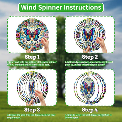 3D Hanging Wind Spinner Butterfly/Hummingbird, 10 Inch Stainless Steel Wind Spinners Outdoor Clearance, Garden Spinner for Outside Patio Yard Home Christmas Decor (Butterfly 01)