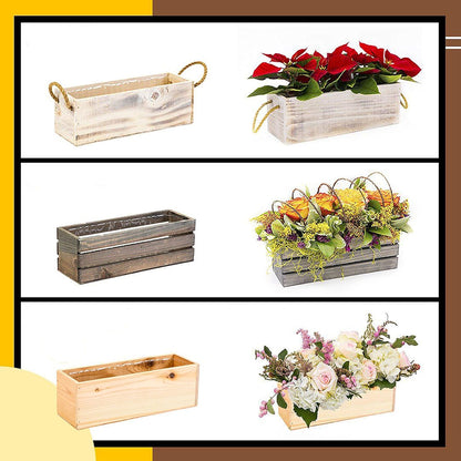 Wood Planter Box with Wine Crate Styled, 12x4 Inch Rectangular, Rustic Barn Wood, Plastic Liner, Wedding Flowers Holder, Home and Venue (12x4 Wine Crate Set of 4, Natural)