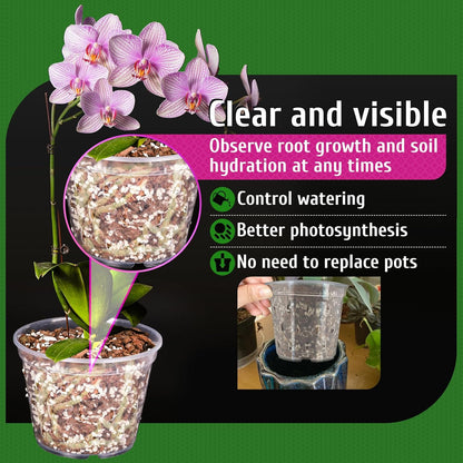 REMIAWY Orchid Pot, 6 Pack Orchid Pots with Holes, 5.5 Inch Clear Plastic Flower Planters for Repotting Indoor Outdoor, Breathable Slotted Nursery Planter