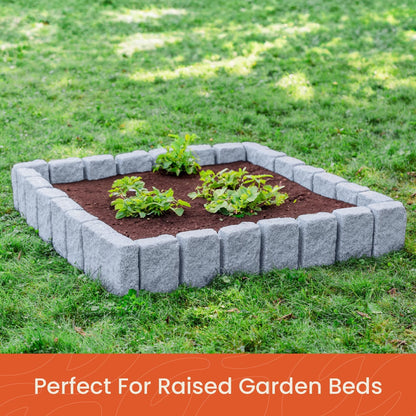 Beuta Landscape Edging | Garden Edging Border | Faux Stone Block XL for Lawn Edging, Flower Beds & Yard Edging – 40 Pack | Each Section Has 6 Blocks 48" L x 4" W x 9.5" H | 120 Spikes | Greystone