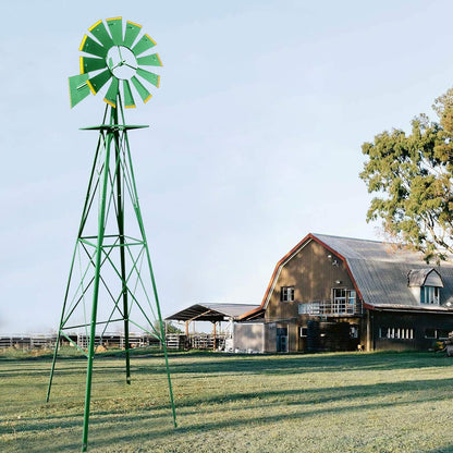 8ft Garden Windmill, Heavy Duty Durable Metal Weather Vane for Backyard, Ornamental Windmill for Yard Weather Resistant (Green, 8FT)