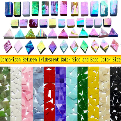 Iridescent Gray Stained Glass Mosaic Tiles for Crafts, 280 Pieces Mixed 4 Shapes Tiffany Stained Glass Sheets for Mosaic Projects